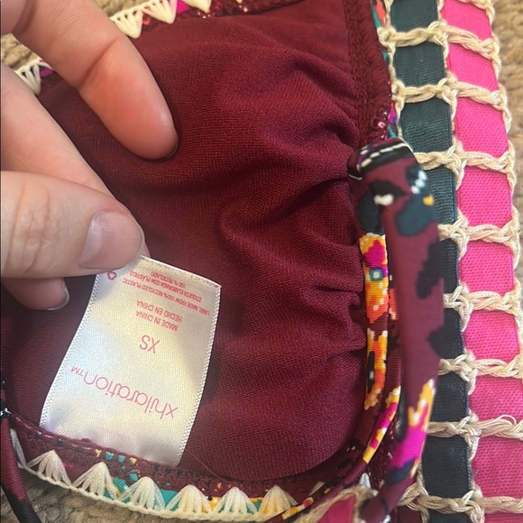 Xhilaration Burgundy Boho Floral Print Bikini Top - Picture 3 of 4